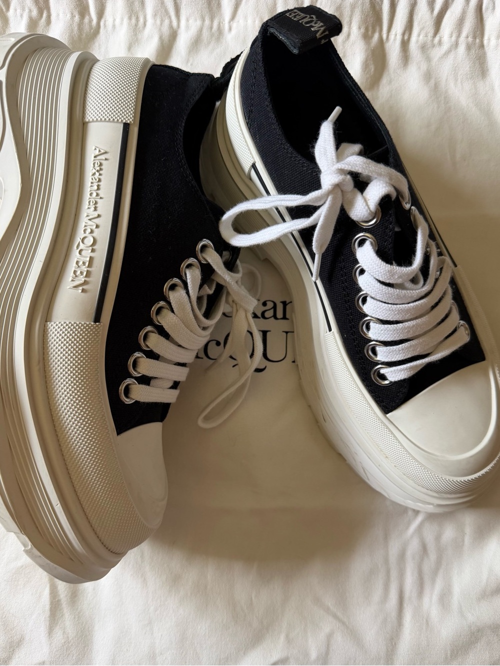 Alexander McQueen Black and White Canvas Thick-Sole Low-Top Sneakers